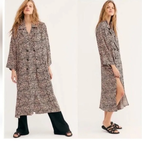 Free People Daria Oversized Leopard Shirt Dress Duster Animal Print XS - Picture 3 of 12
